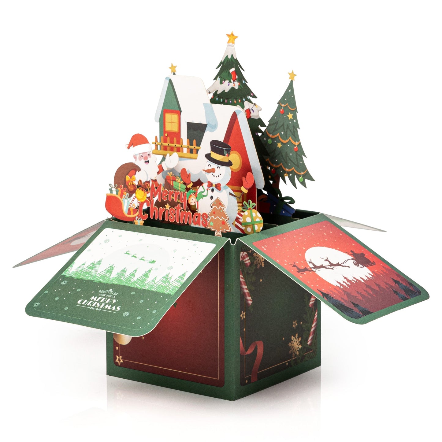 3D Christmas Gift Box Pop - Up Card, unique handmade foldable design with envelope, a warm holiday card for friends and family - cleenova